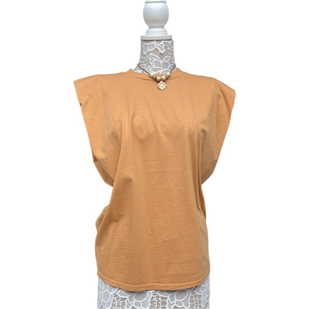 Free People x Sandrine Rose Padded Shoulder Tank Tee Size S Oversized, Golden - Picture 4 of 11